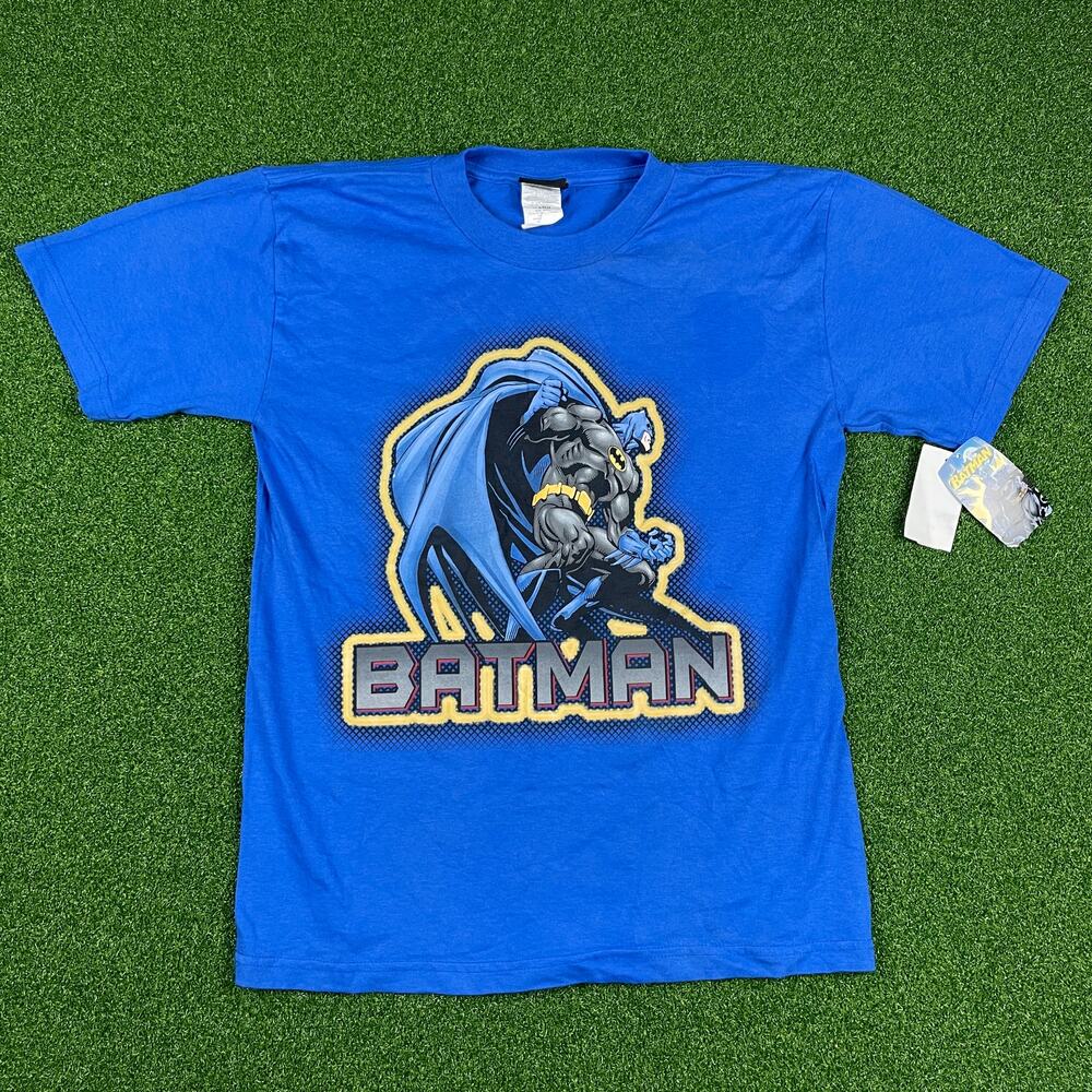 Vintage 90s 00s Batman Kids Blue DC Comics Short Sleeve Crew T-Shirt Sz L NEW